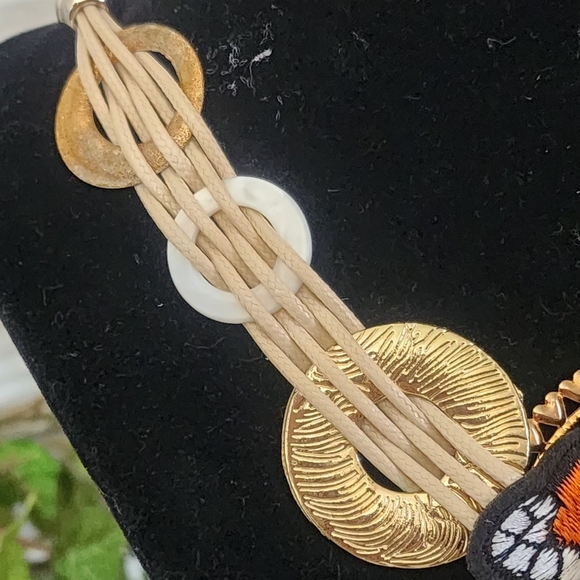 Unique Ivory Cord Multi Media Necklace AB Glass Earrings Set - Picture 4 of 13